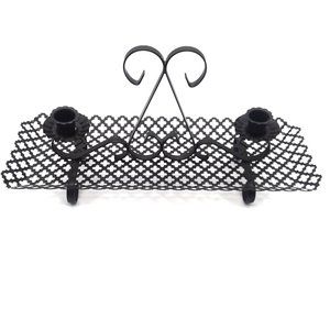 Mesh Candle Holder Centerpiece VTG Black Metal Candleabra HOMCO Votive Holder